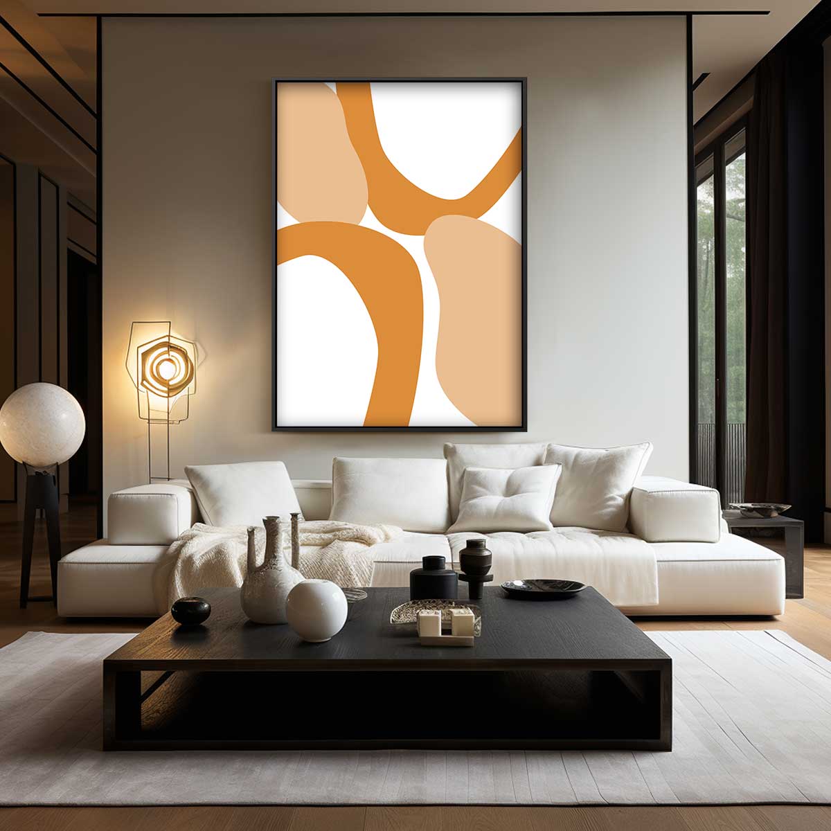Abstracte Flow in Beige en Oranje – modern portret kunstwerk van WallArtistic