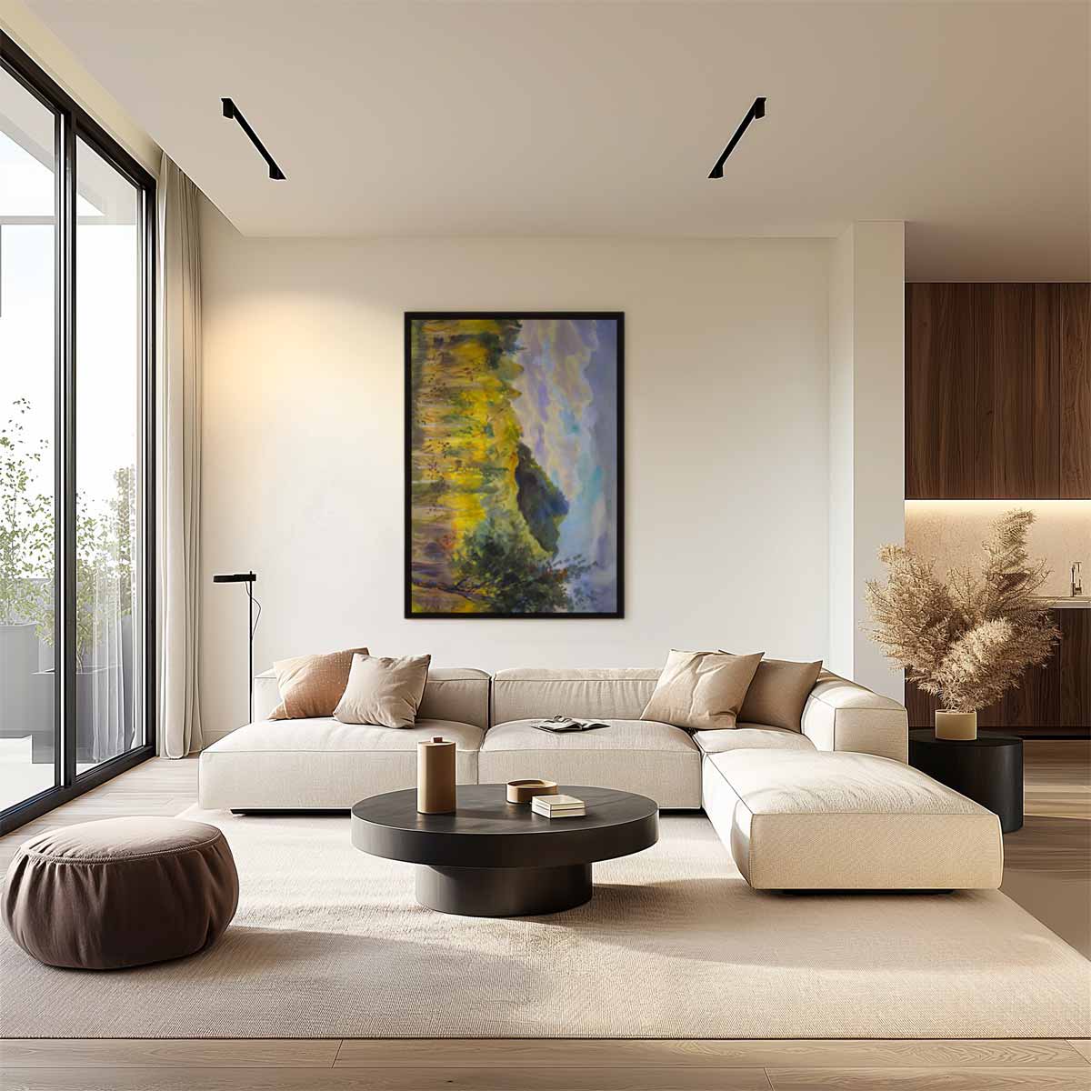 Veld met Kleurrijke Wolken – canvas wanddecoratie in portret formaat