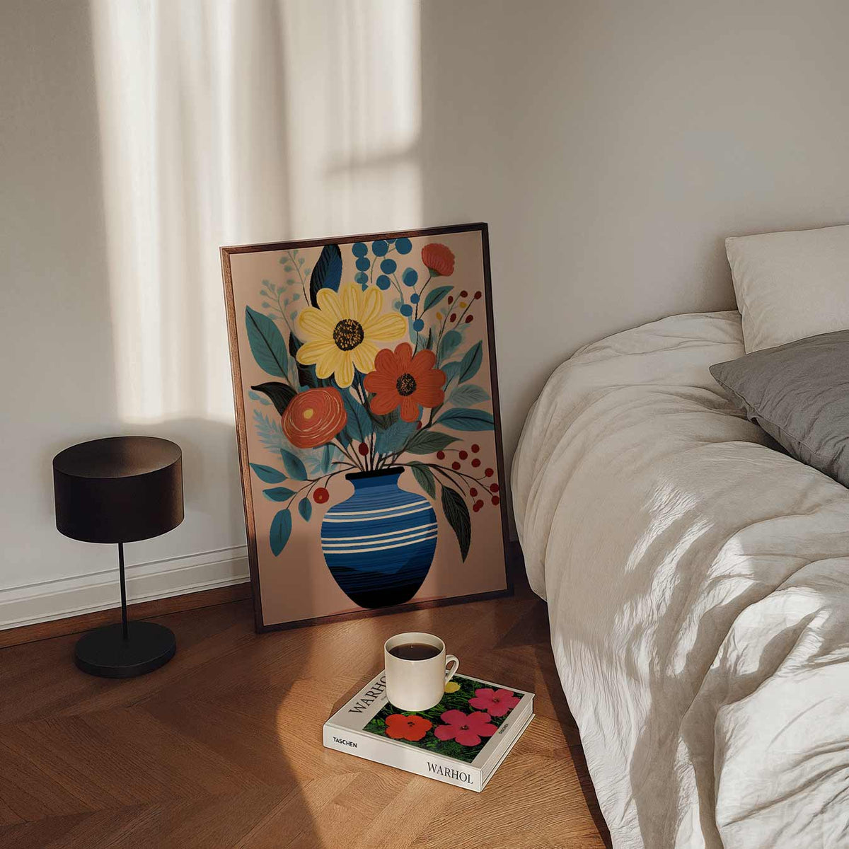 Bloemige Vaas Illustratie – staande bloemen wanddecoratie van WallArtistic
