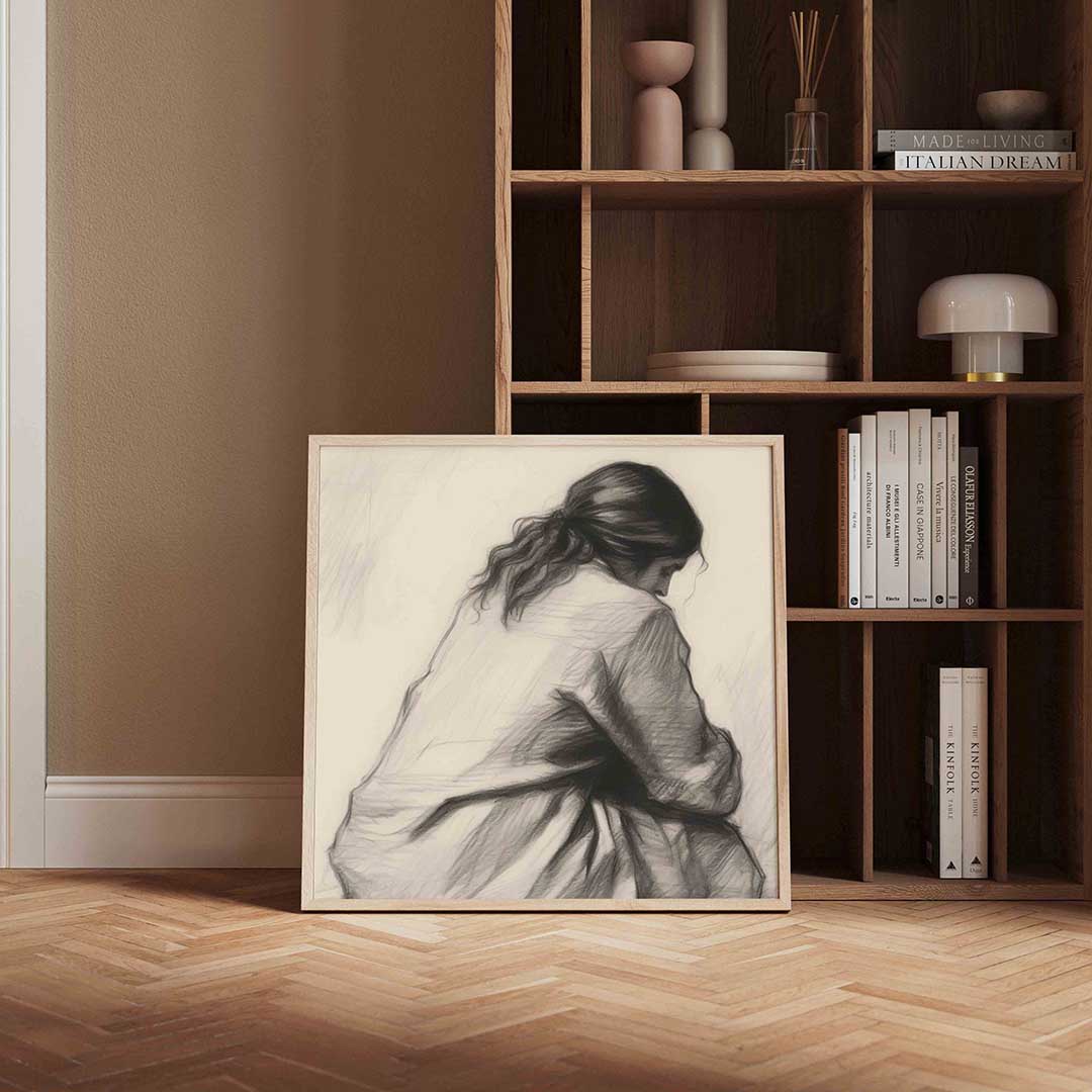 Zittende figuur – vierkante vintage wanddecoratie van WallArtistic