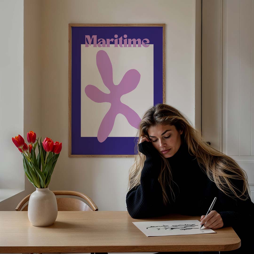 Maritieme Botanische Kunstposter – staande muurposter met kleurrijke abstracte vormen