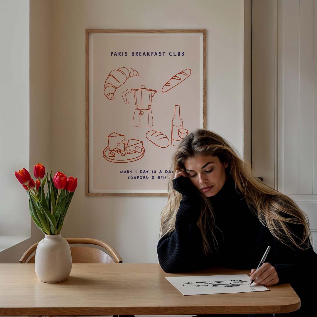 Paris Breakfast Club – culinaire wandkunst als portret poster