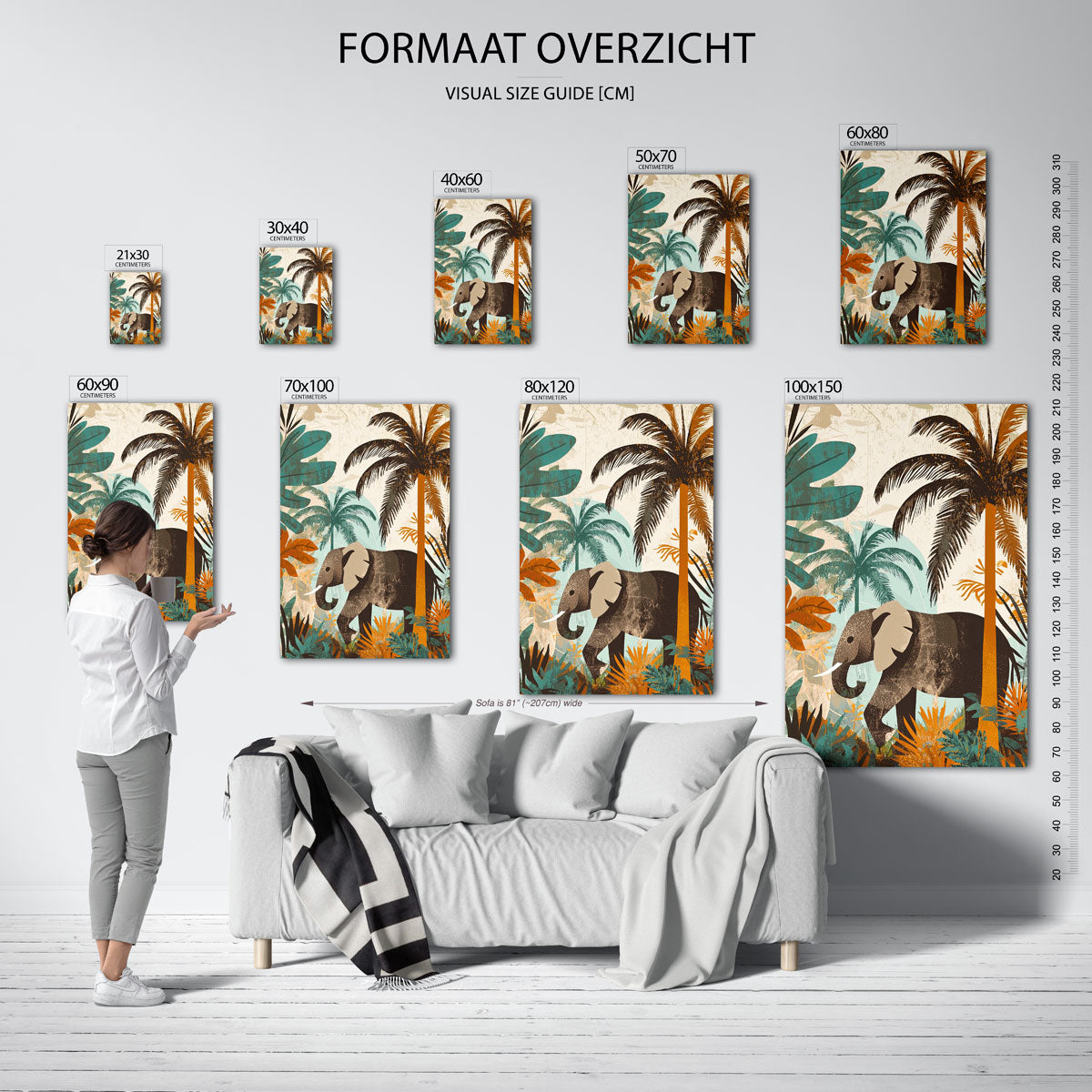 Olifant en palmbomen – staande muurposter met dierenthema