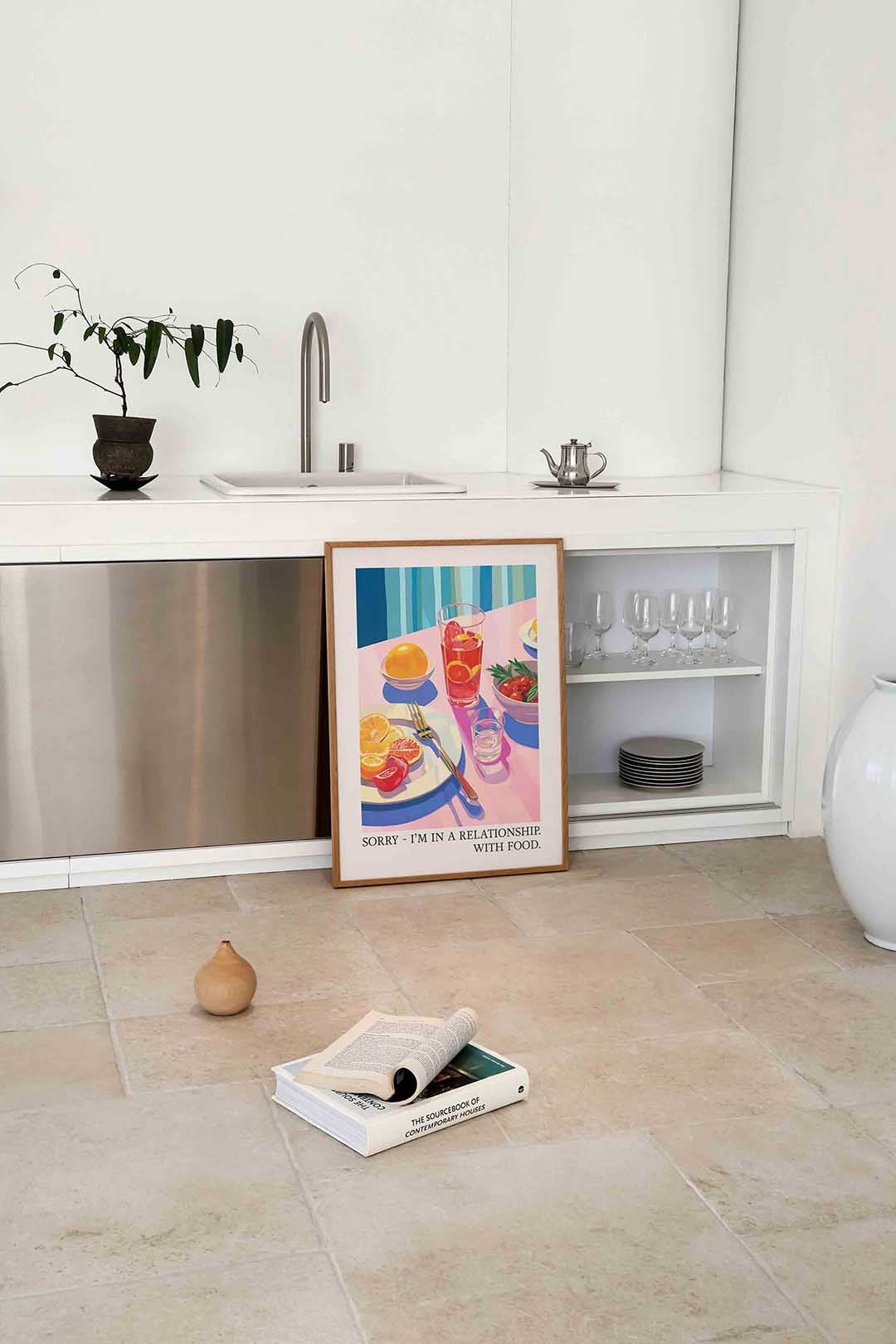 Fruit en drank op tafel – culinaire wandkunst als portret poster