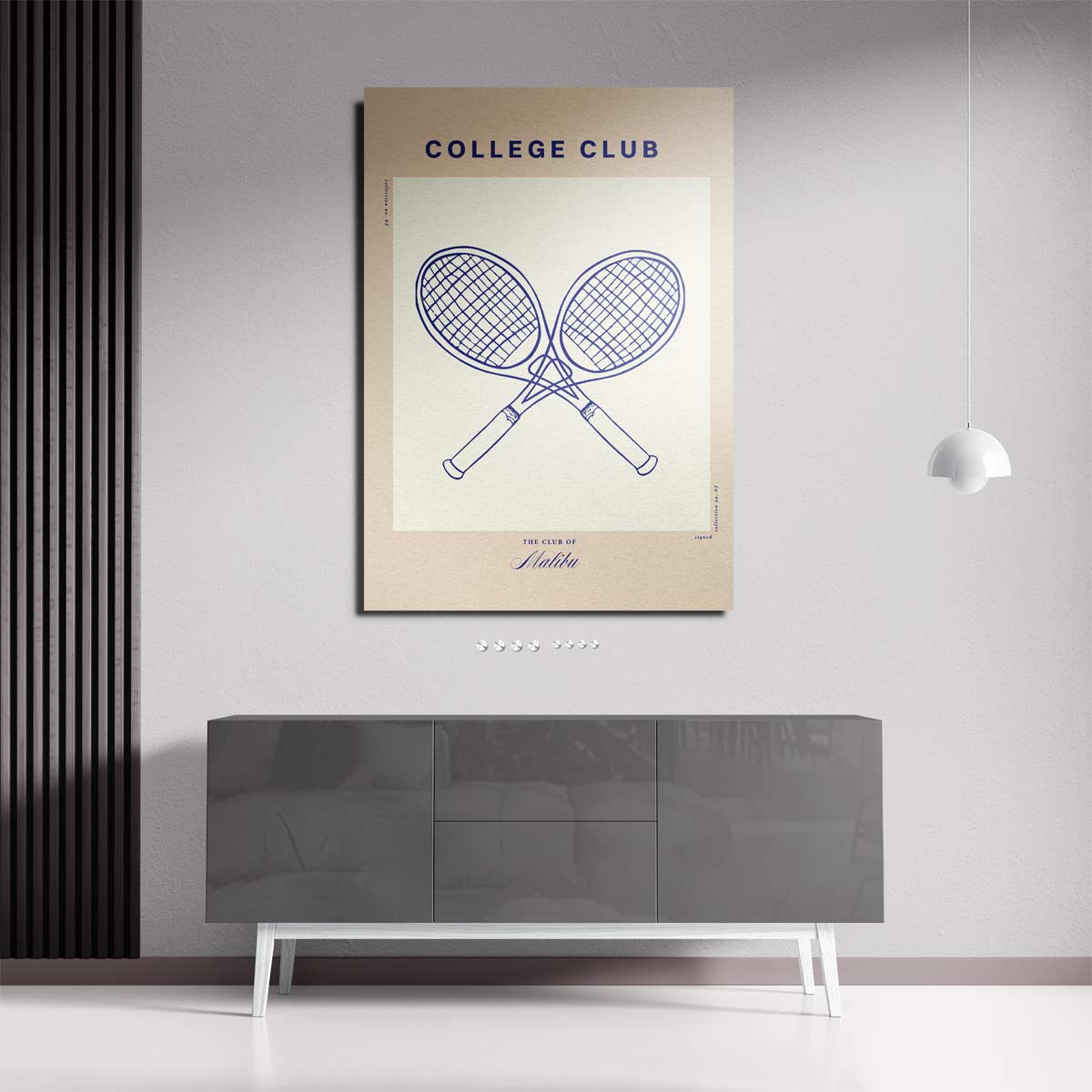 College Club Tennisposter – staande wandkunst voor woonkamer of interieur