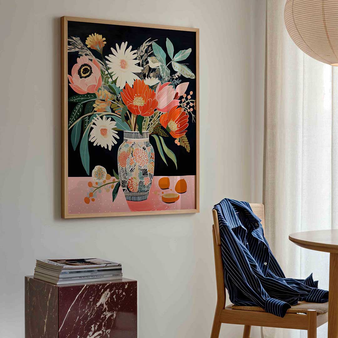 Bloemen in vaas – kleurrijke illustratie poster in staand formaat