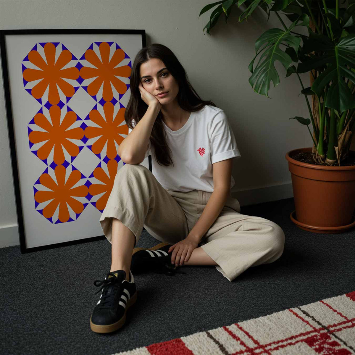 Retro Bloemenpatroon – abstracte wandkunst als portret poster