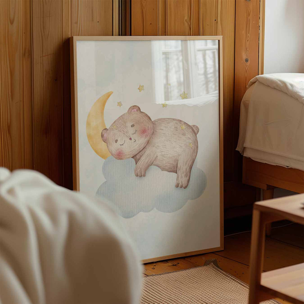 Slaapbeer met Maan – kinderposter in staand formaat