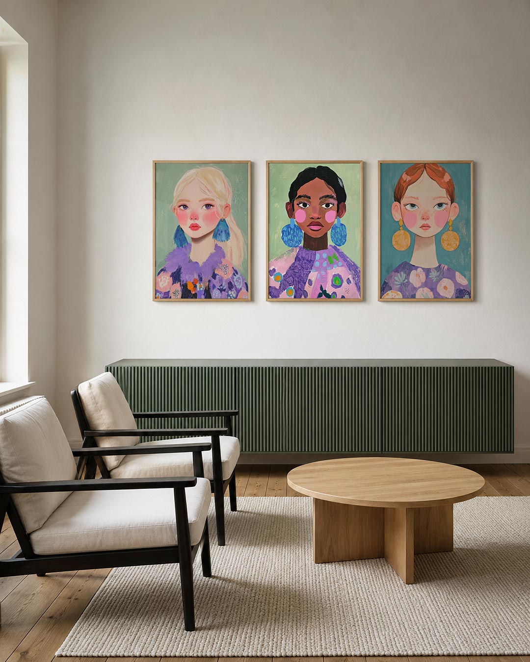 Portret met kleurvlakken posterset – tweede productweergave – een levendig portret met zachte pasteltinten