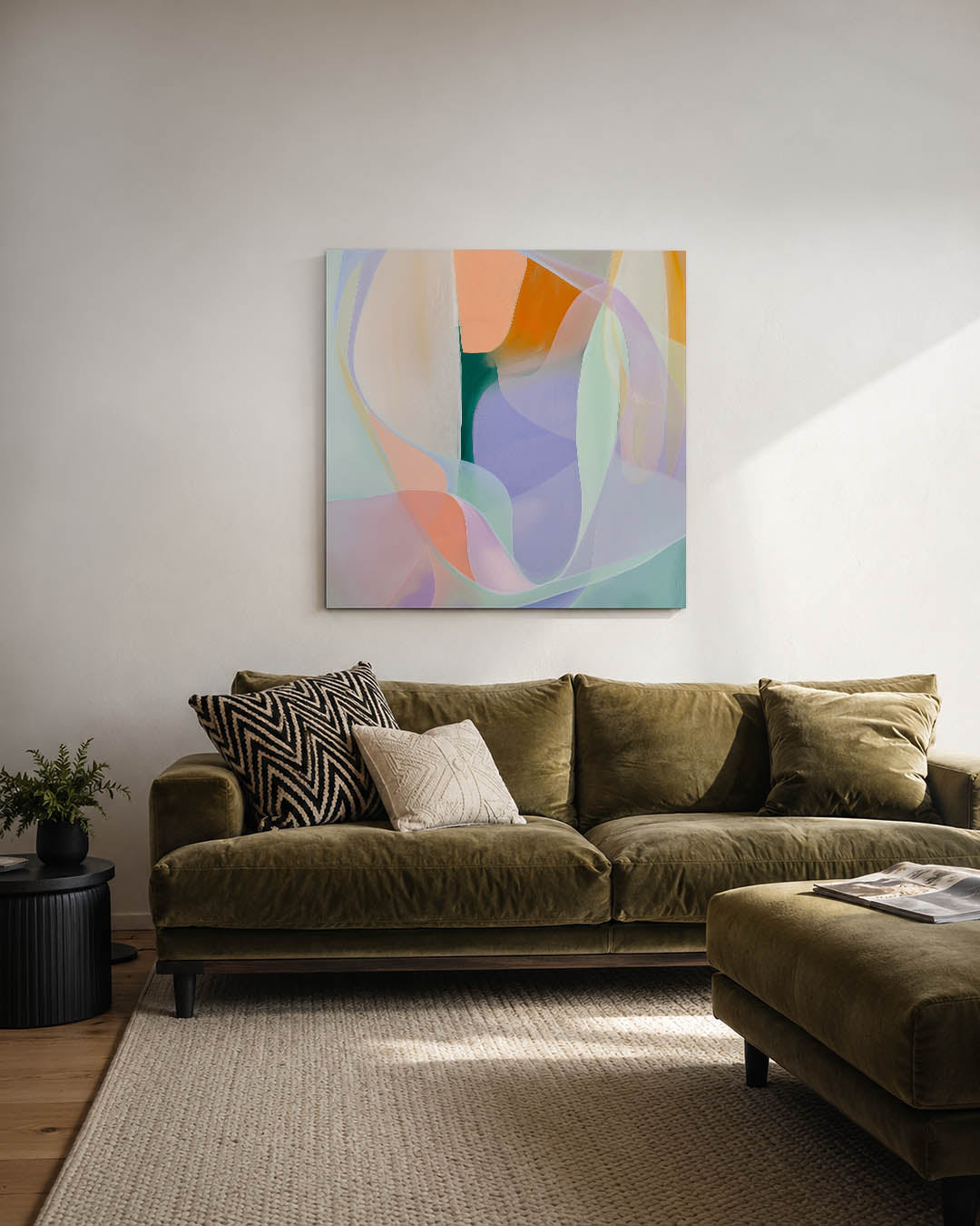 Vloeiende kleuren compositie kunstwerk – derde productweergave – dit werk toont een dynamische compositie van vloeiende