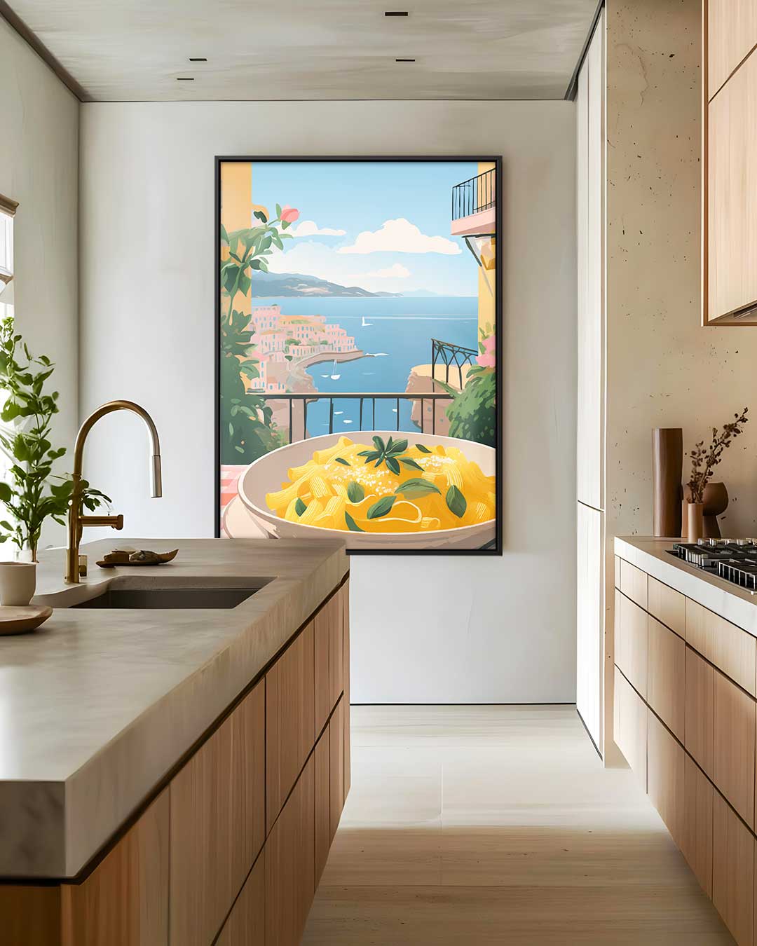 Mediterraans Terras met Pastagerecht – staand kunstwerk voor modern interieur