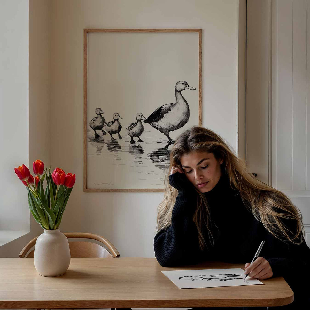 Eendenfamilie Wandkunst – staande muurposter voor de kinderkamer