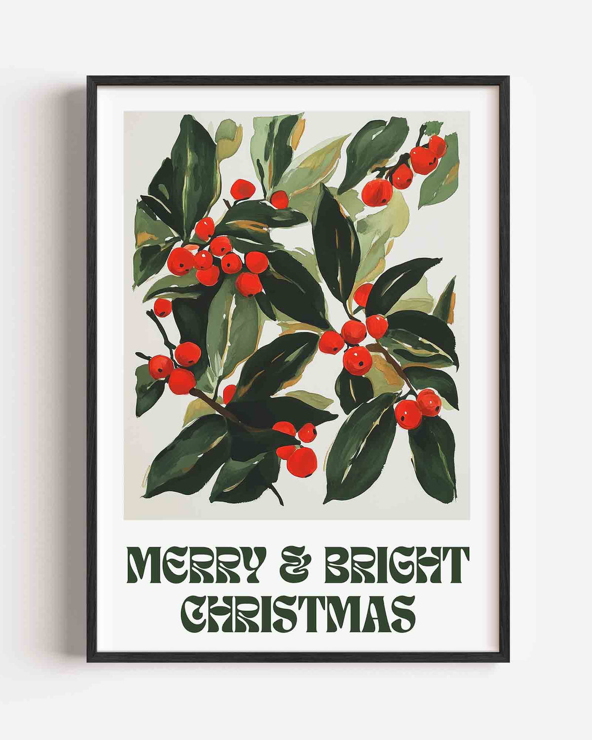 Groene bladeren en rode bessen – kerst portret poster als wanddecoratie