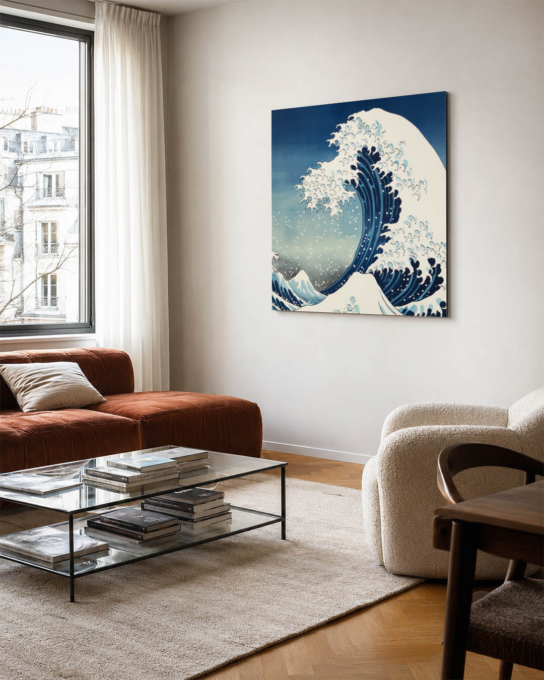 Dynamische golf kunstwerk – vierkante wanddecoratie – dit kunstwerk toont een krachtige golf met vloeiende lijnen en