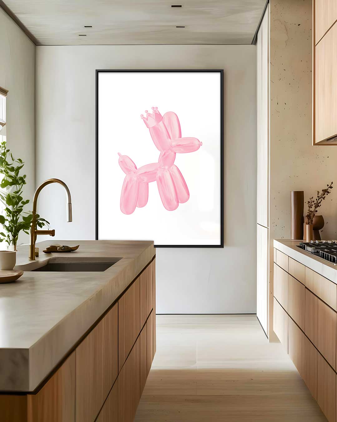 Koninklijke Ballonnenhond in Roze – dibond wanddecoratie in staand formaat