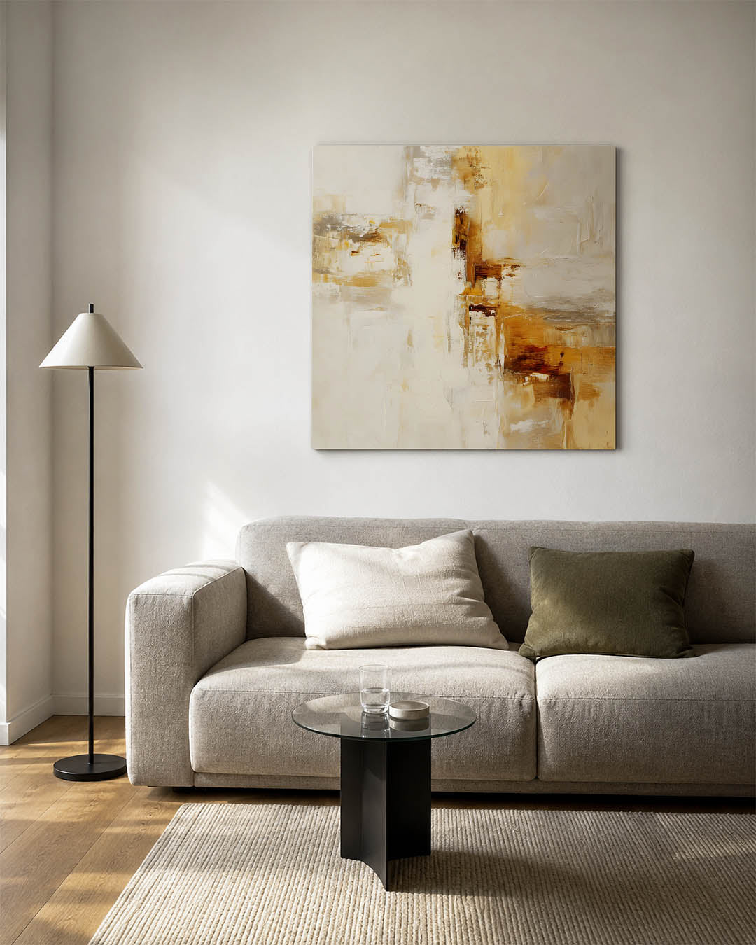 Gelaagde kleurencompositie kunstwerk – vierkante wanddecoratie – dit werk toont een dynamische mix van beige en bruin met