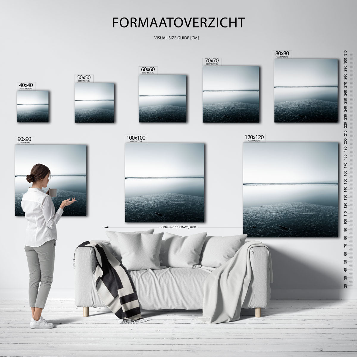 Rustige waterlandschap kunstwerk – materiaalweergave – deze kunstwerk toont een serene waterlandschap met een gladde horizon