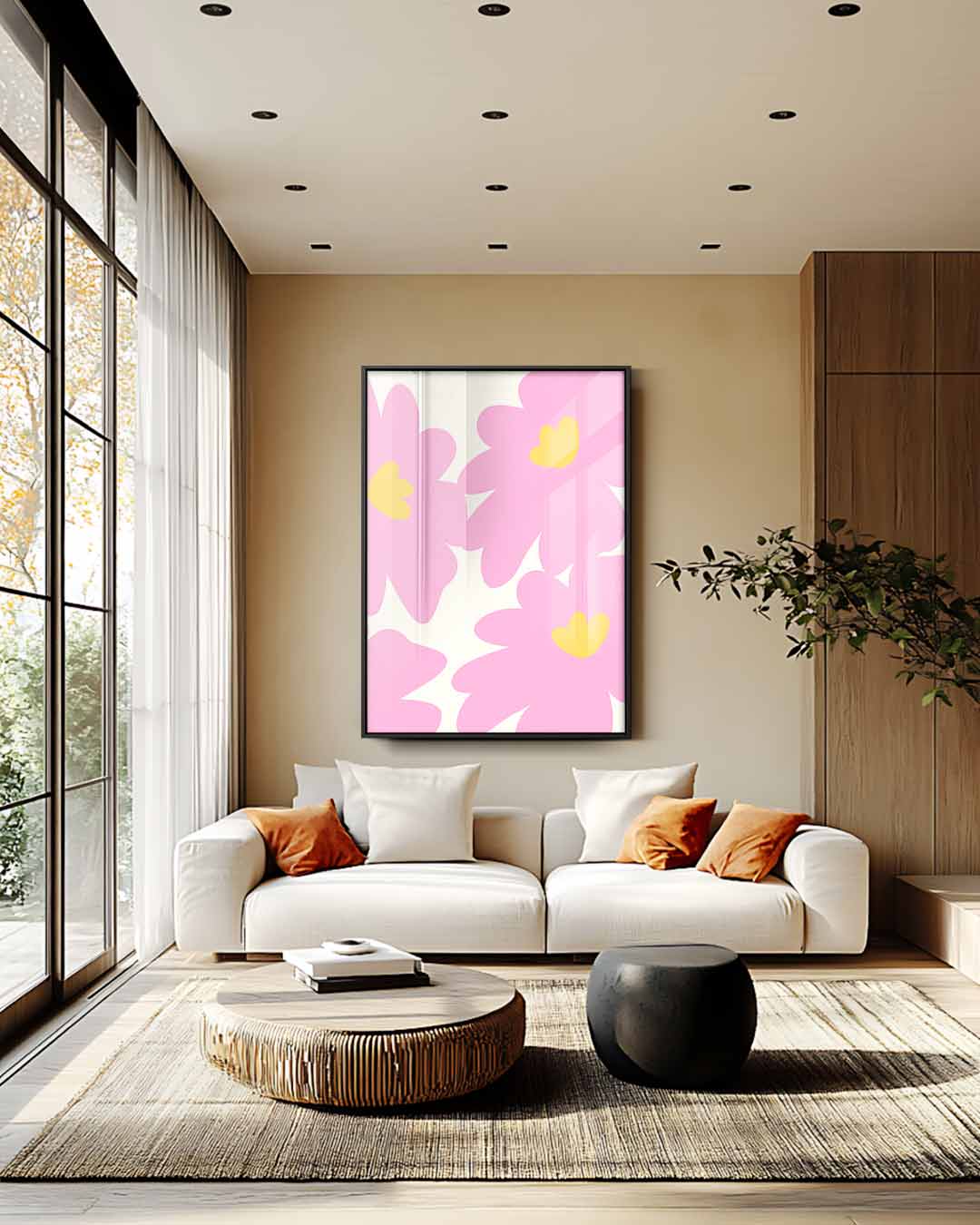 Vrolijk Bloemenpatroon – kunstwerk met zwarte baklijst