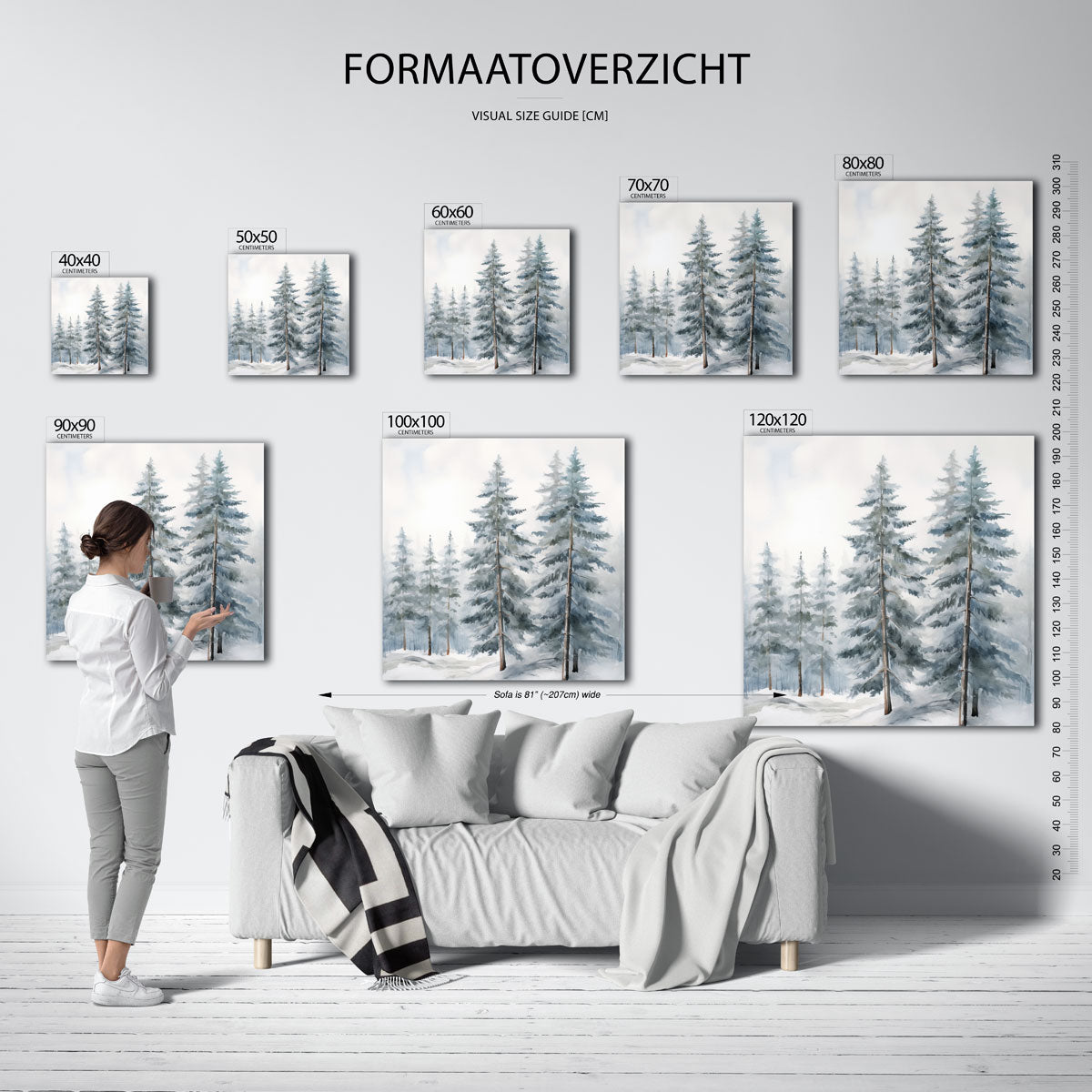 Winterse bomen – vierkante muurposter voor kerst
