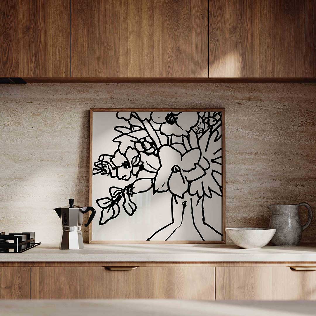 Bloemen in zwart wit – culinaire wandkunst als vierkante poster