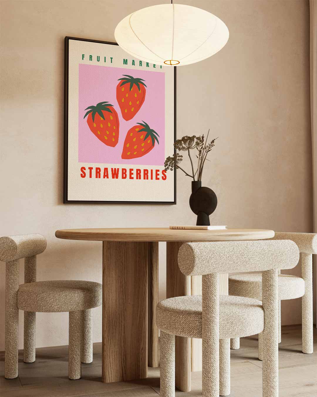 Fruitmarkt Aardbeien Poster – canvas wanddecoratie in portret formaat