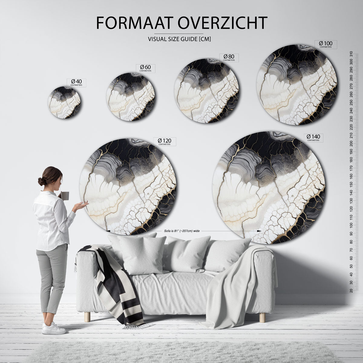 Abstracte lijnen – ronde muurcirkel met kleurrijke illustratie