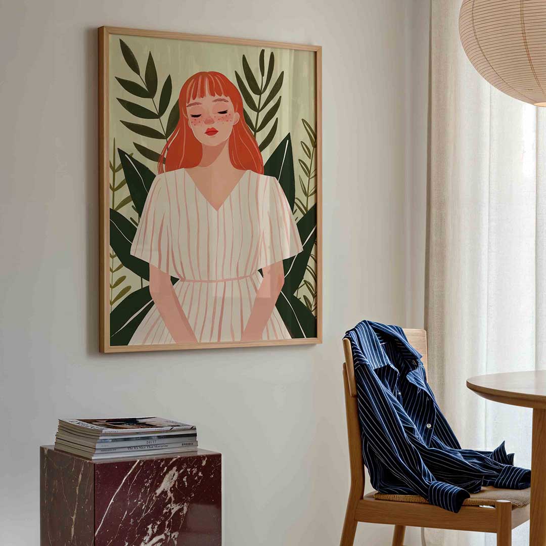 Vrouw met rode haren – kleurrijke illustratie poster in staand formaat