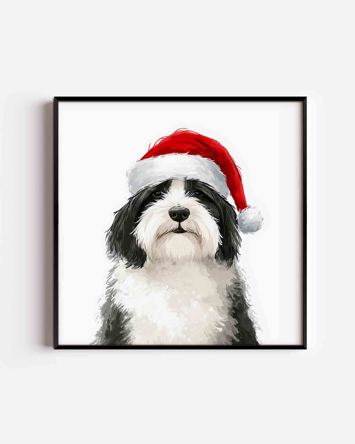 Hond met kerstmuts – vierkante kinderposter als wanddecoratie