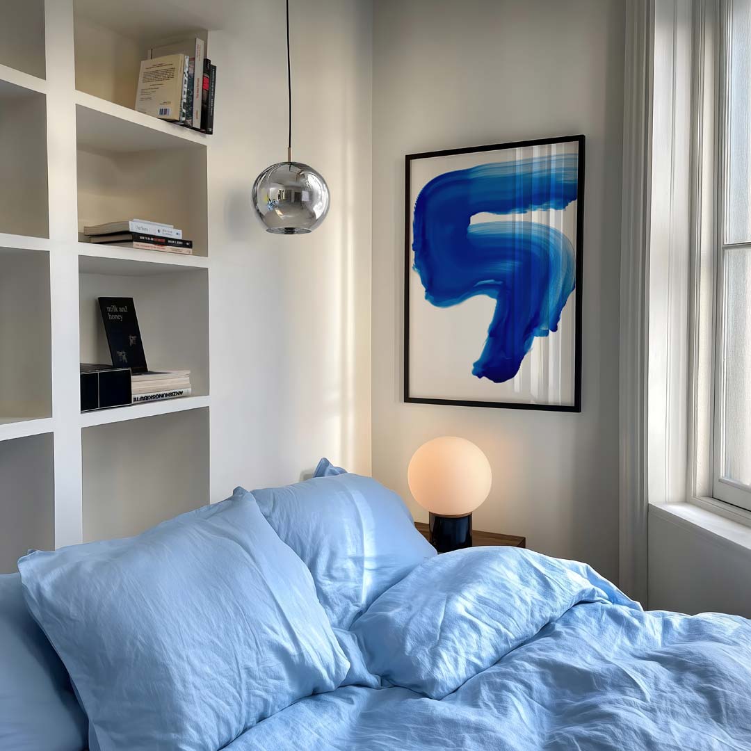 Abstracte Blauwe Stroom – staande abstracte wanddecoratie van WallArtistic