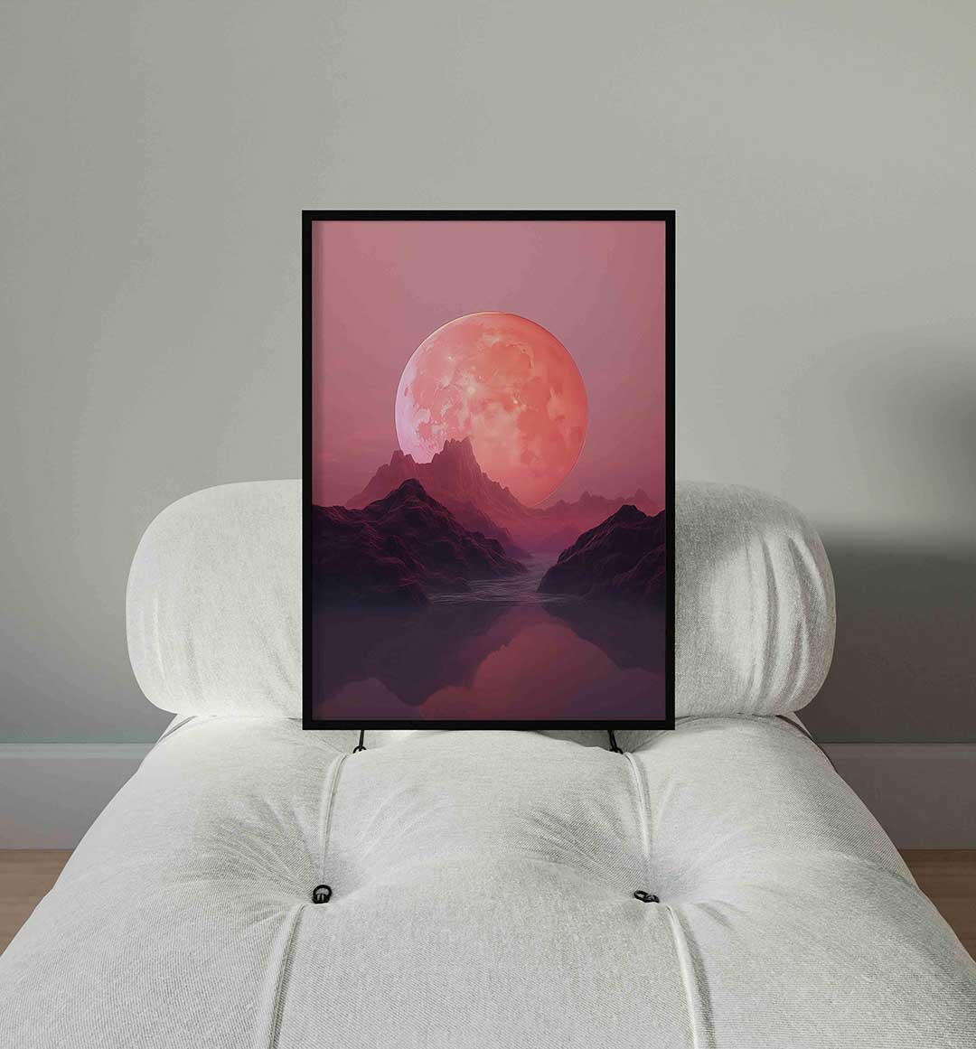 Roze maanlandschap – staande surrealistische wanddecoratie van WallArtistic