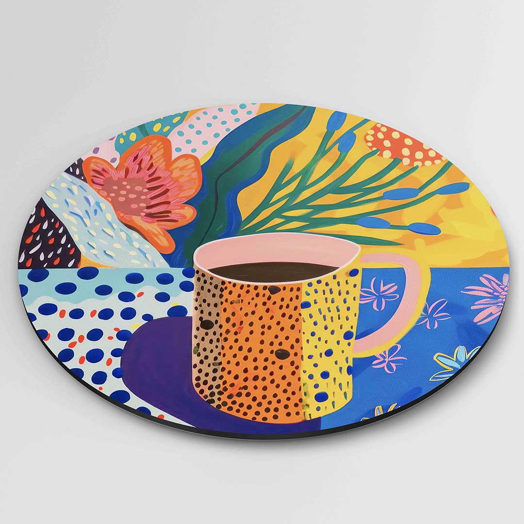 Beker en bloemen – ronde textuur wanddecoratie van WallArtistic