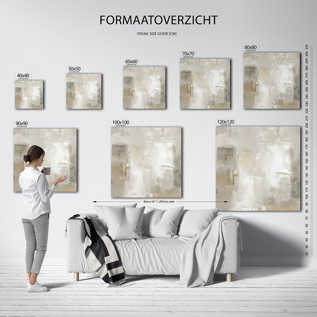 Zachte kleuren harmonie kunstwerk – materiaalweergave – dit werk toont een subtiele mix van beige en grijs, met zachte