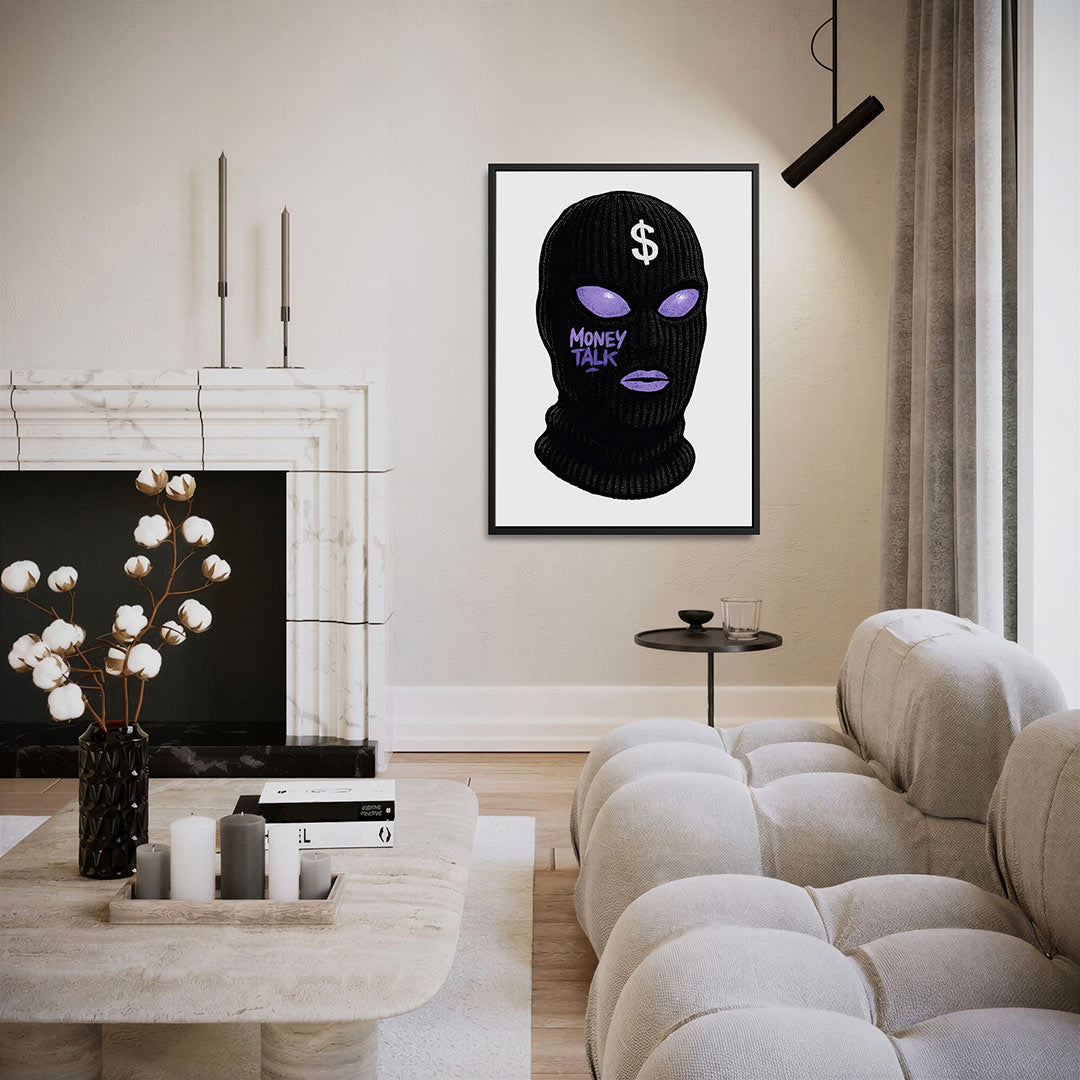 Grafische balaclava – moderne staande wandkunst