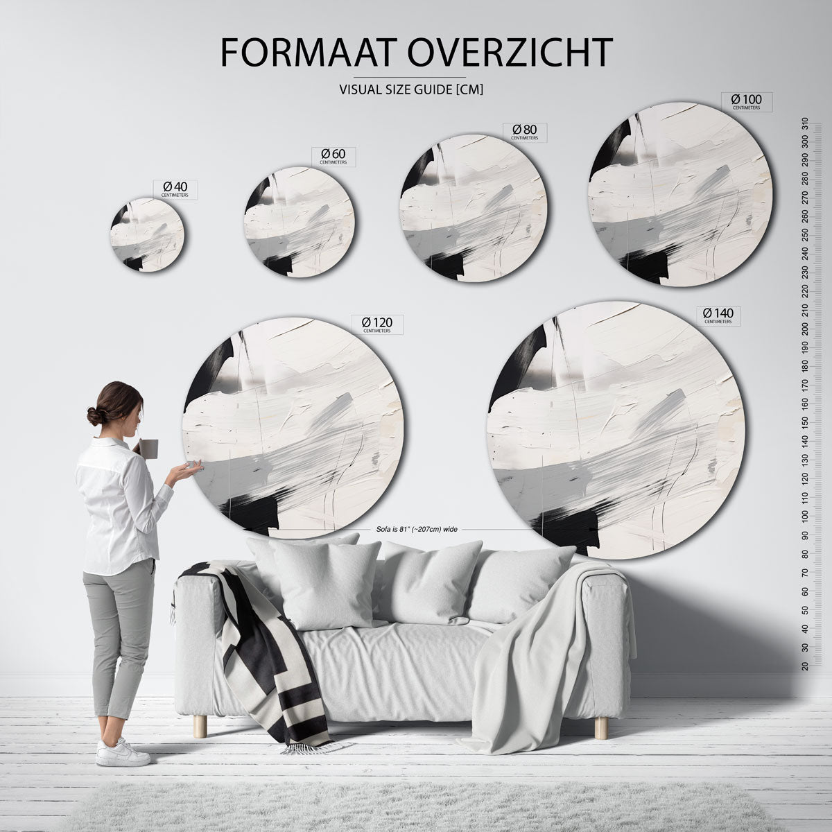 Abstracte zwart wit – abstracte wandkunst als muurcirkel van WallArtistic