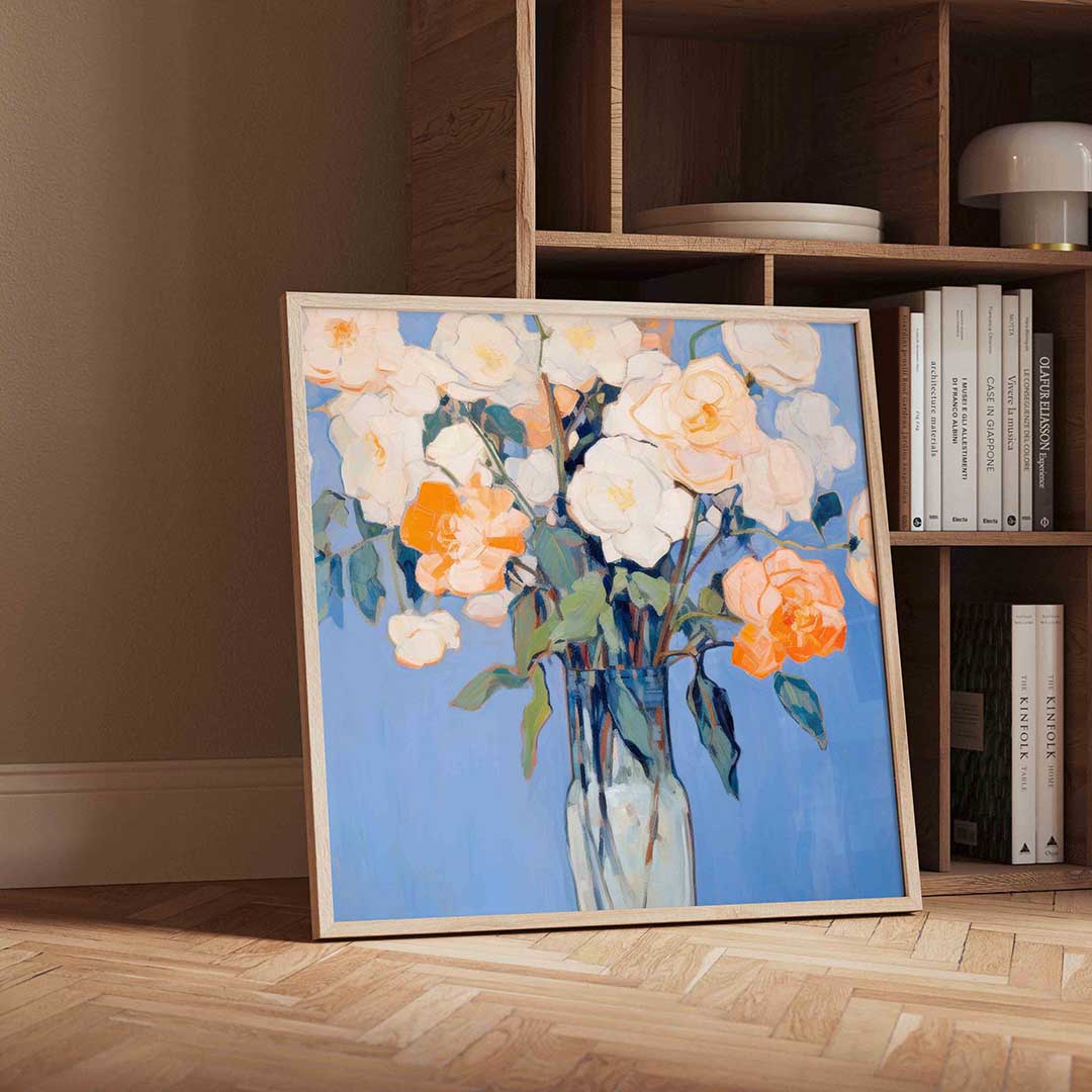 Bloemen in vaas – geïllustreerde wandkunst als vierkante poster