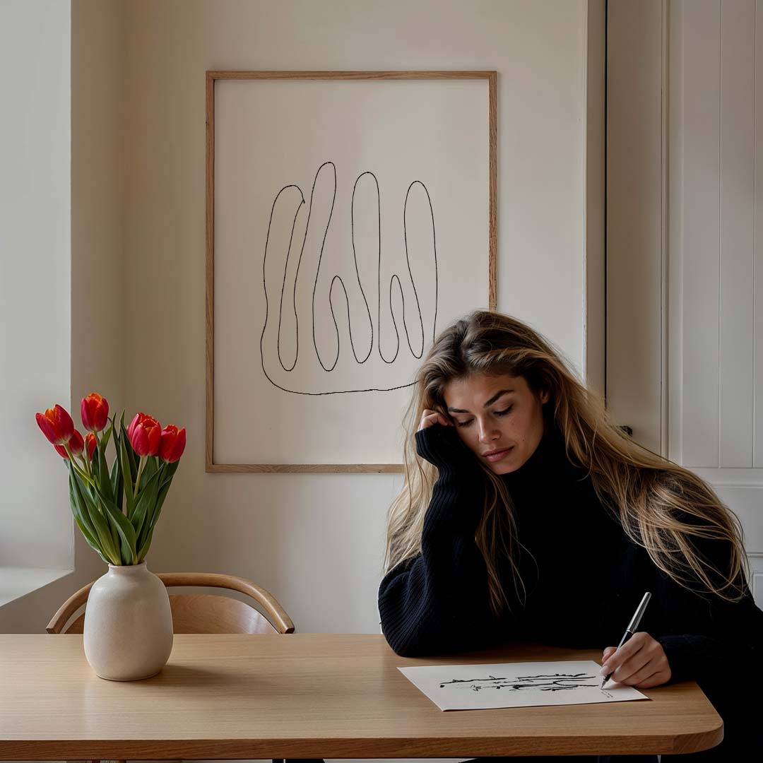 Abstracte Lijnkunst Posterkunst – staande muurposter met botanische uitstraling