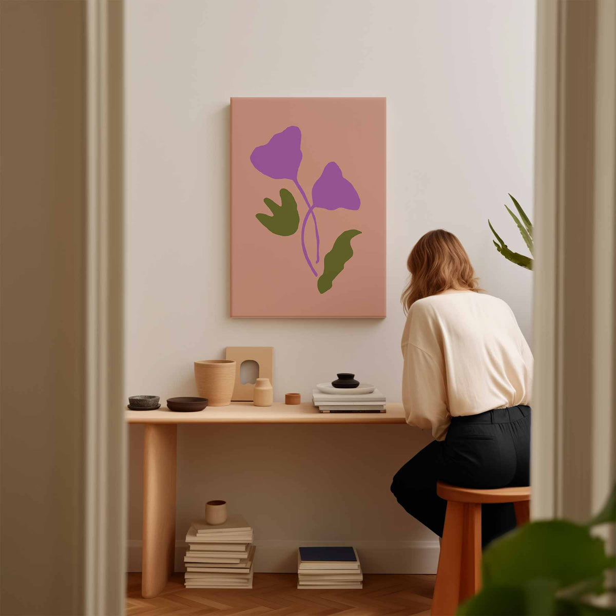 Vrolijke Paarse Bladeren – staand kunstwerk voor modern interieur