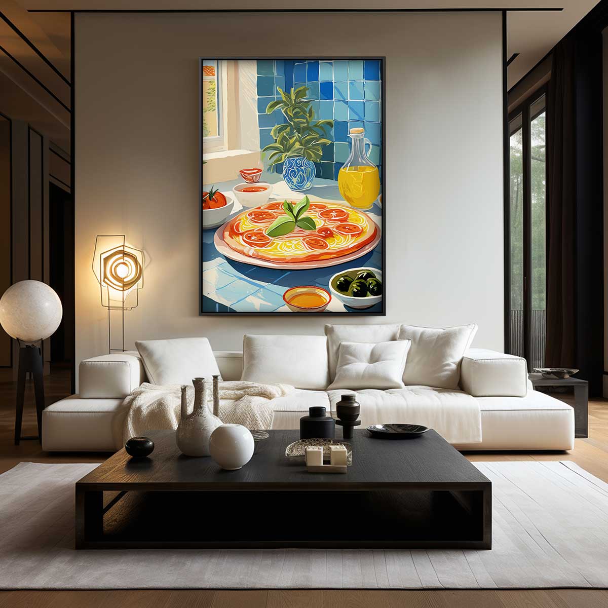 Mediterraanse Keuken in Blauwtinten – kunstwerk met zwarte baklijst