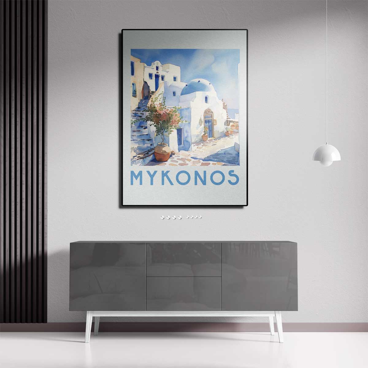Mykonos in Waterverf – staand kunstwerk voor modern interieur