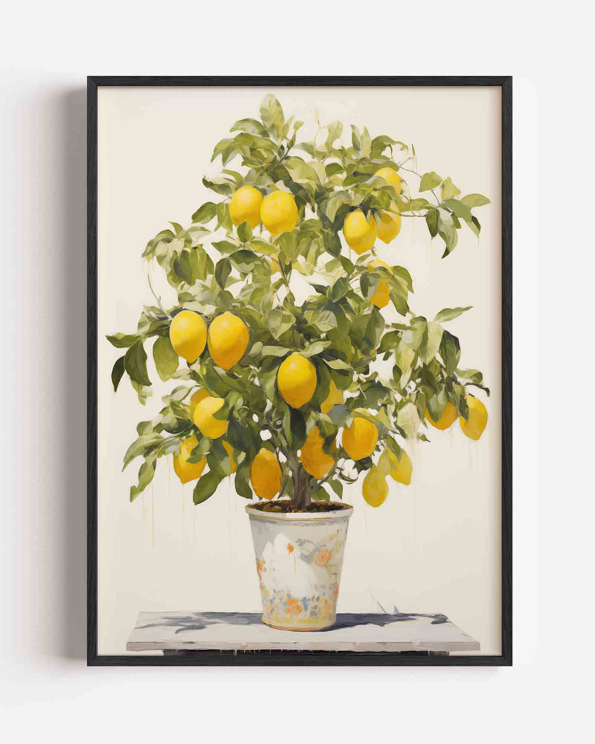 Citroenboom in pot – botanische portret poster als wanddecoratie