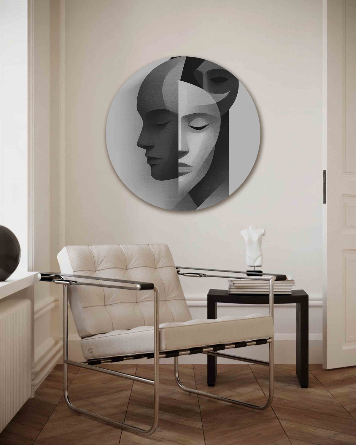 Abstracte gezichten – abstracte muurcirkel als ronde wanddecoratie