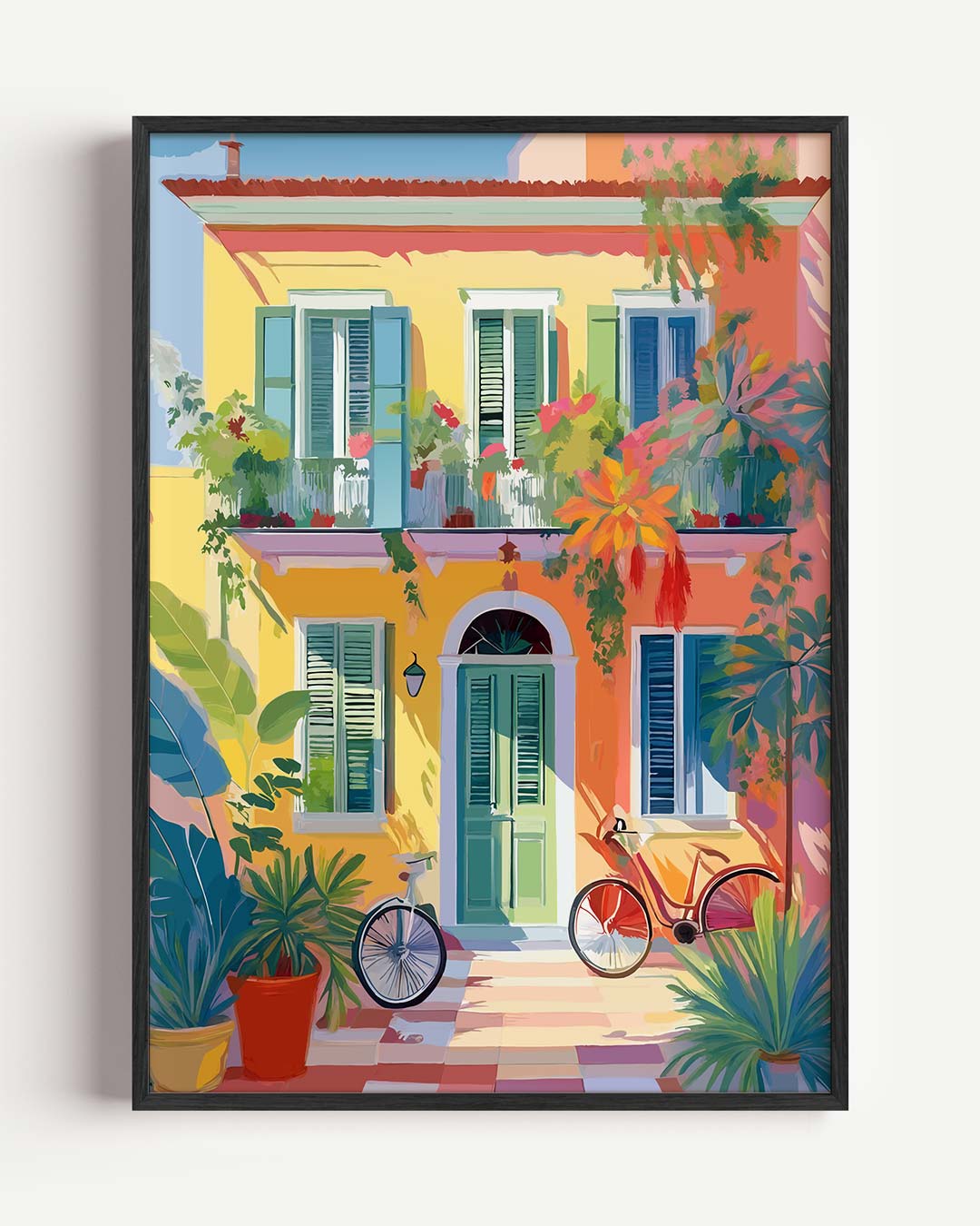 Zonnige Mediterrane Huisposter – Popart en Streetart portret poster als wanddecoratie