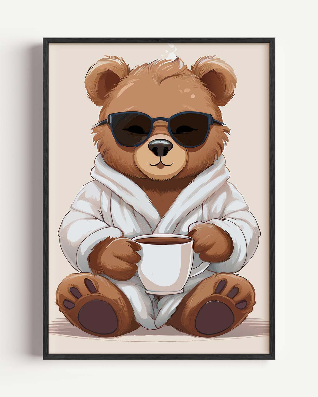 Knusse Beer Met Koffie – kids portret poster als wanddecoratie