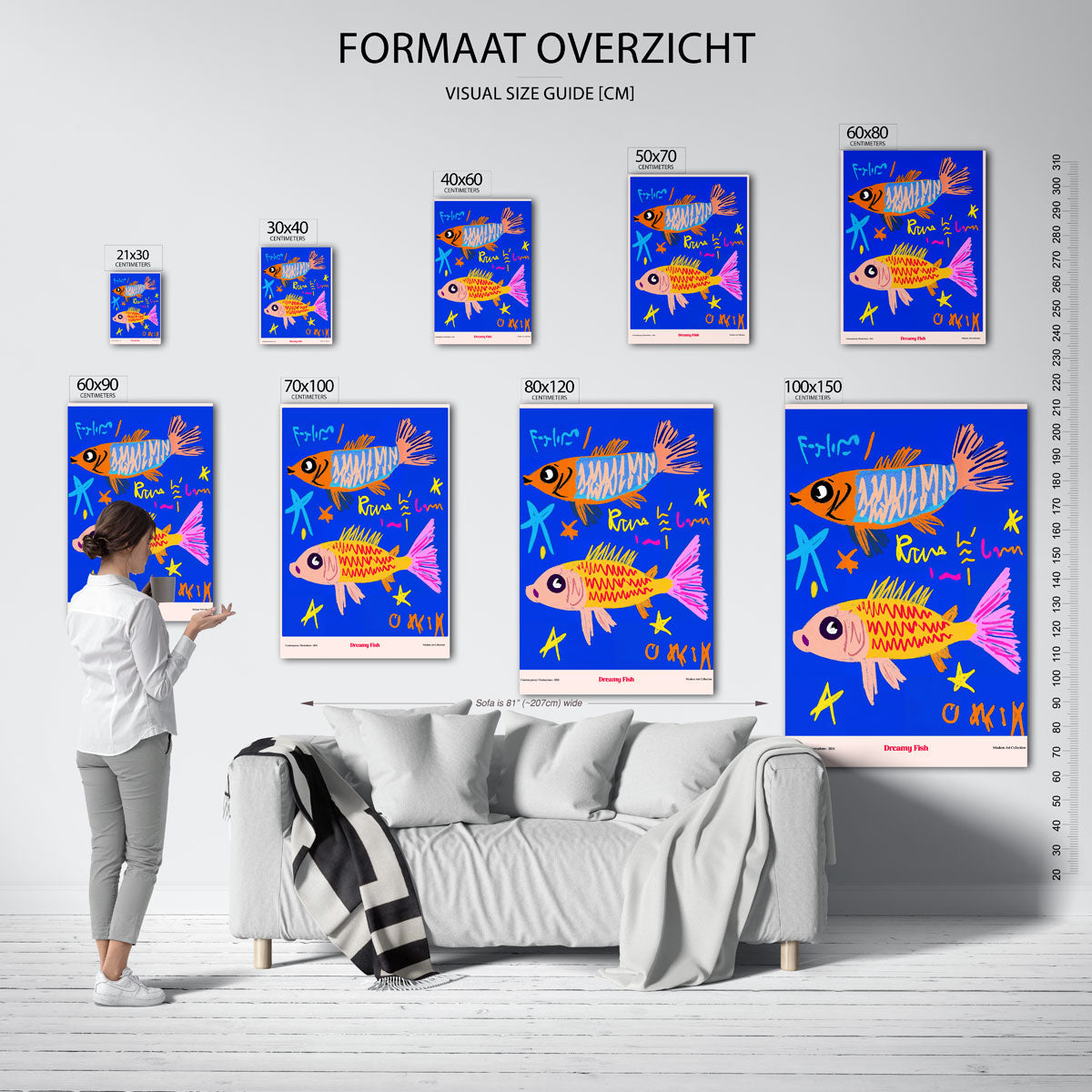 Vissen en sterren – staande muurposter met Pop Art uitstraling