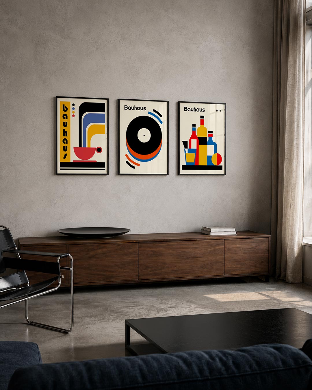 Kleurrijke lijnenspel posterset – tweede productweergave – deze posterset in drie delen toont een levendig lijnenspel met