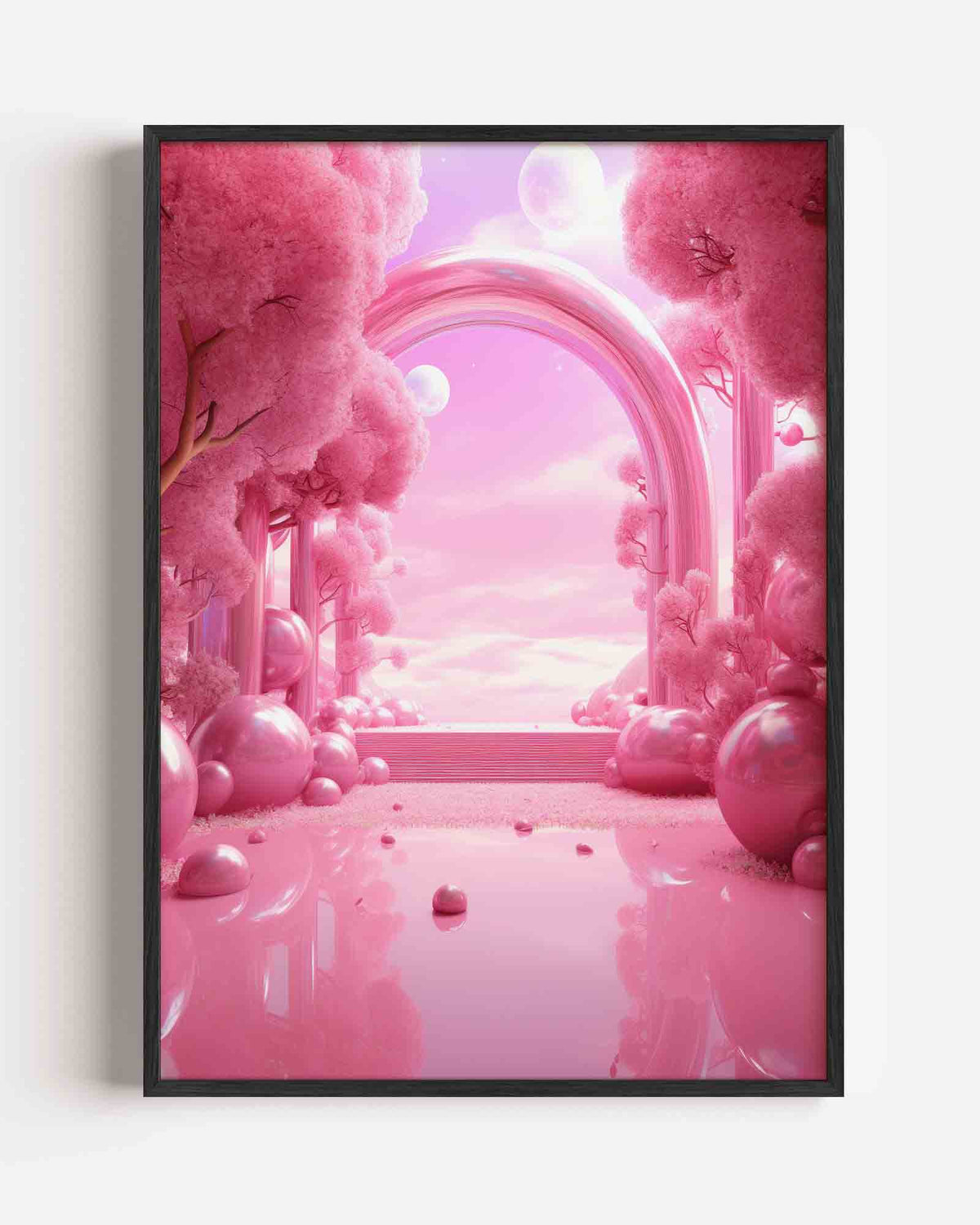 Roze landschap met bogen – Kunst & Design poster als staande wanddecoratie