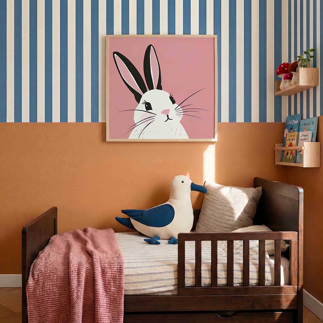 Konijn op roze – kids poster in vierkant formaat
