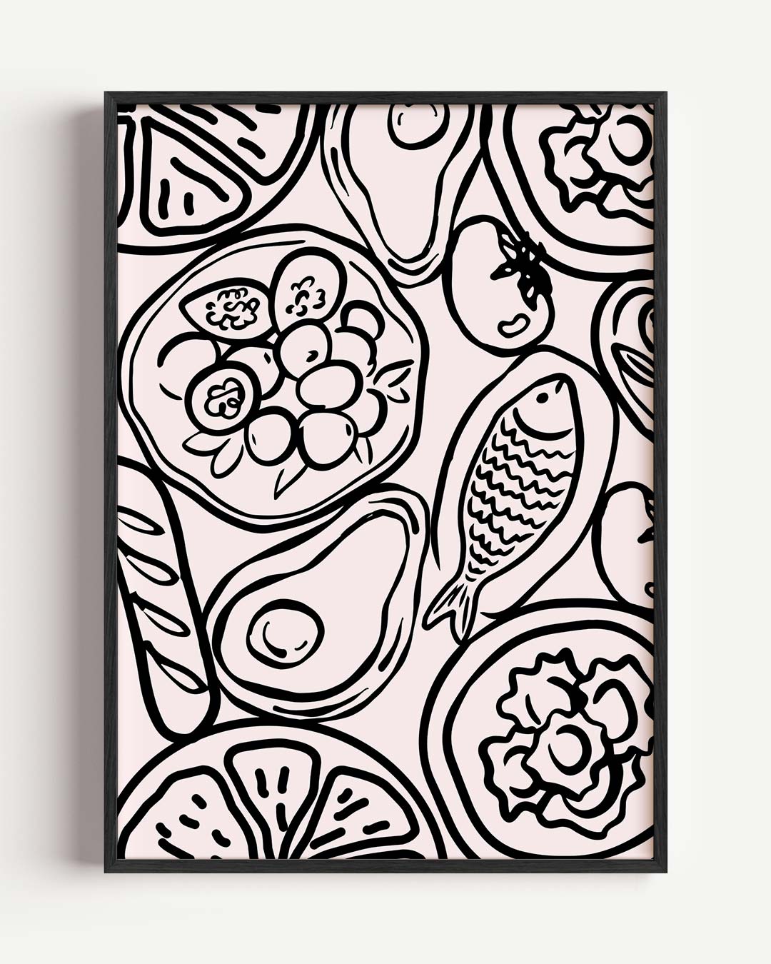 Stijlvolle Zwart-Wit Voedselillustratie – keuken portret poster als wanddecoratie