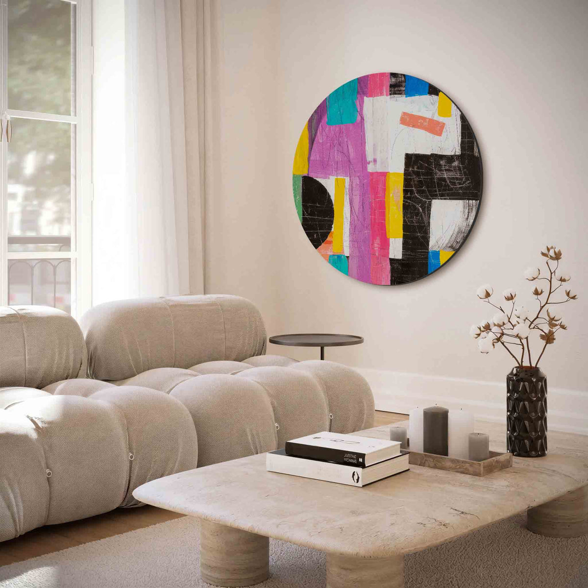 Abstracte vormen – muurcirkel met abstracte texturen voor aan de muur