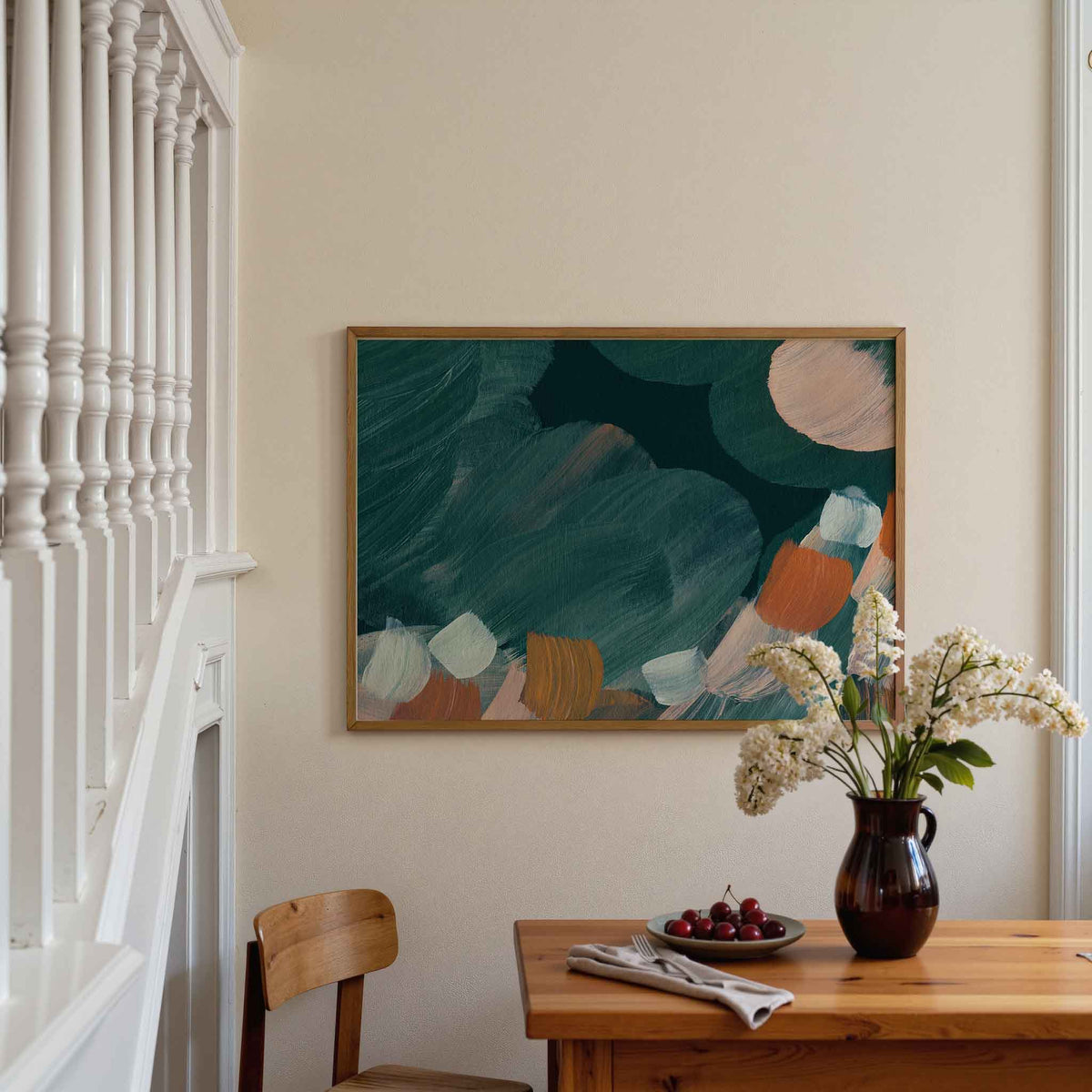Abstracte penseelstreken – artistieke poster in liggend formaat